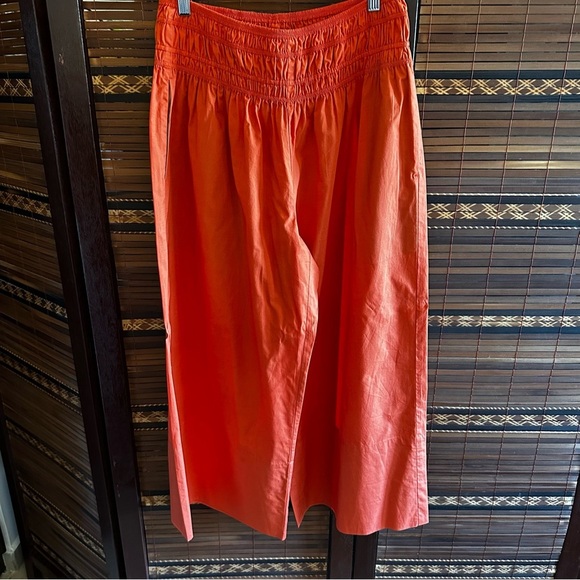 Vince Smocked Culotte High Waist Pull On Wide Leg Pants Orange Size Medium - Picture 4 of 5